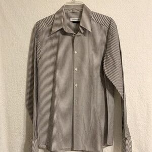 Versace Men's Size Medium Long Sleeve Button Front Black Gray Striped Shirt